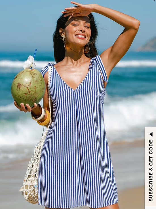 Cupshe Dresses & Skirts - Cupshe Blue & White Vertical Stripe Tie-Shoulder Cover-Up Dress